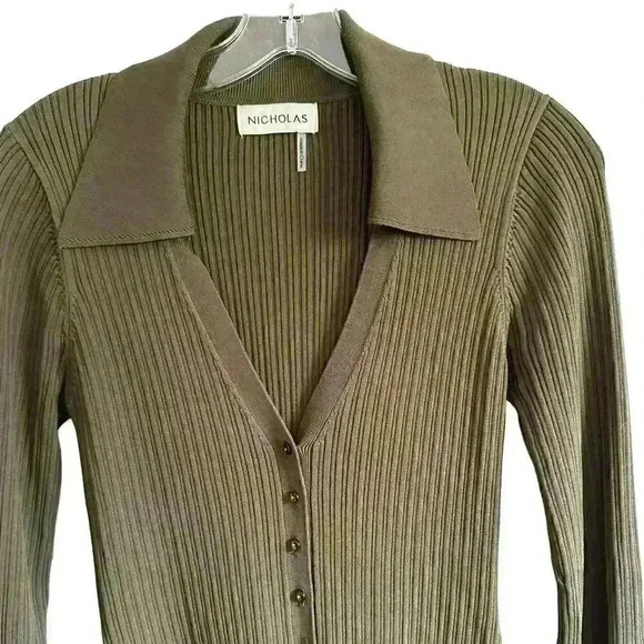NICHOLAS NWOT Olive Ribbed Knit "Jasmin Tunic" Dress Sz M - Picture 12 of 16